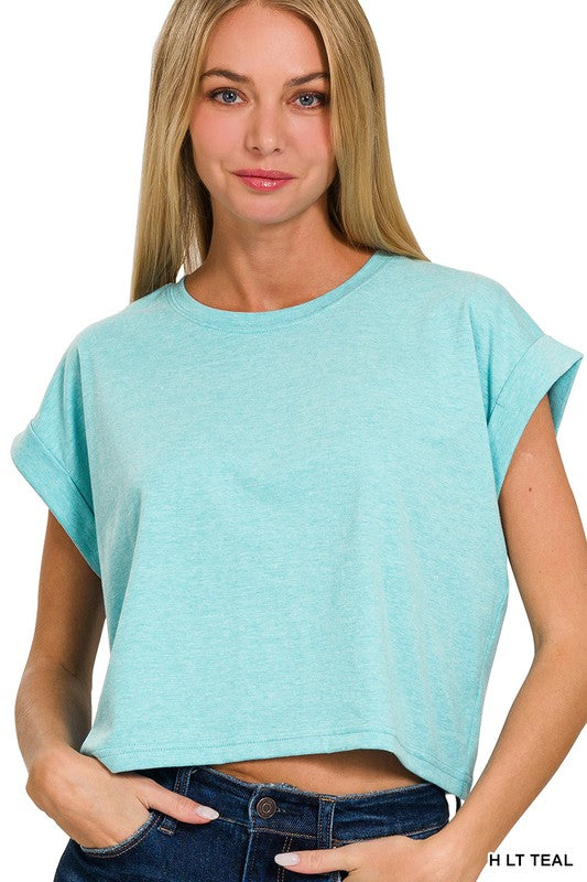 COTTON FOLDED SLEEVE TOP