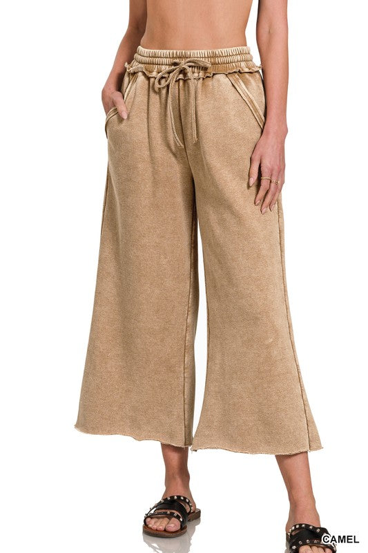 ACID WASH FLEECE PALAZZO SWEATPANTS