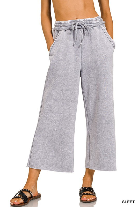 ACID WASH FLEECE PALAZZO SWEATPANTS