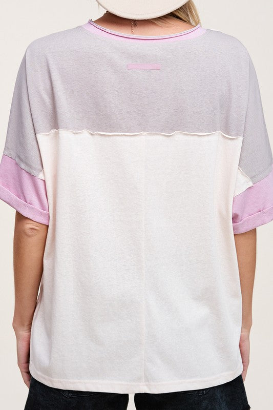 COLOR BLOCK SHORT SLEEVE TOP