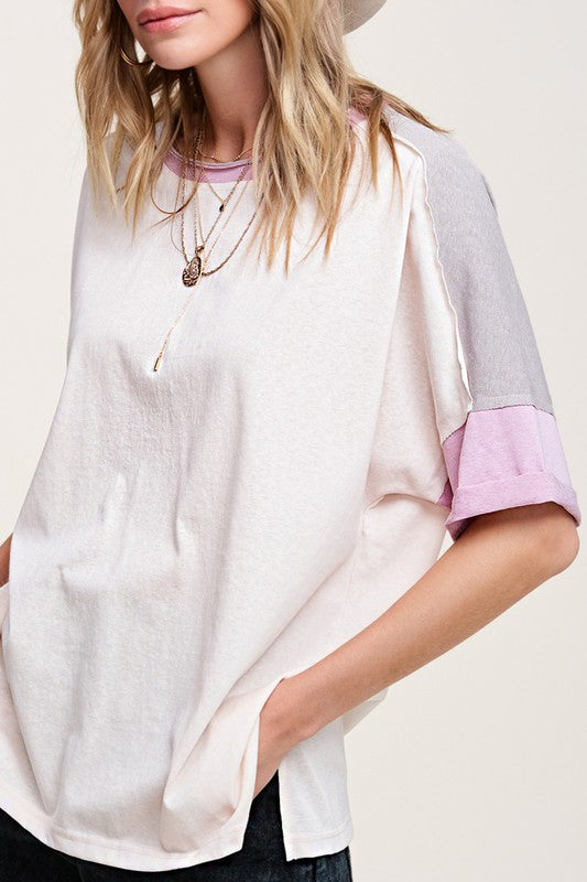COLOR BLOCK SHORT SLEEVE TOP
