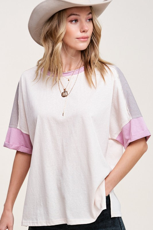 COLOR BLOCK SHORT SLEEVE TOP