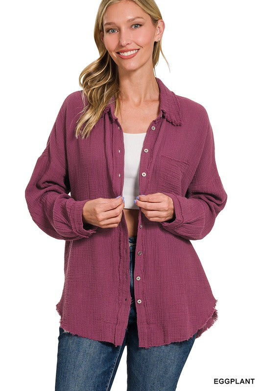 OVERSIZED RAW EDGE SHIRT