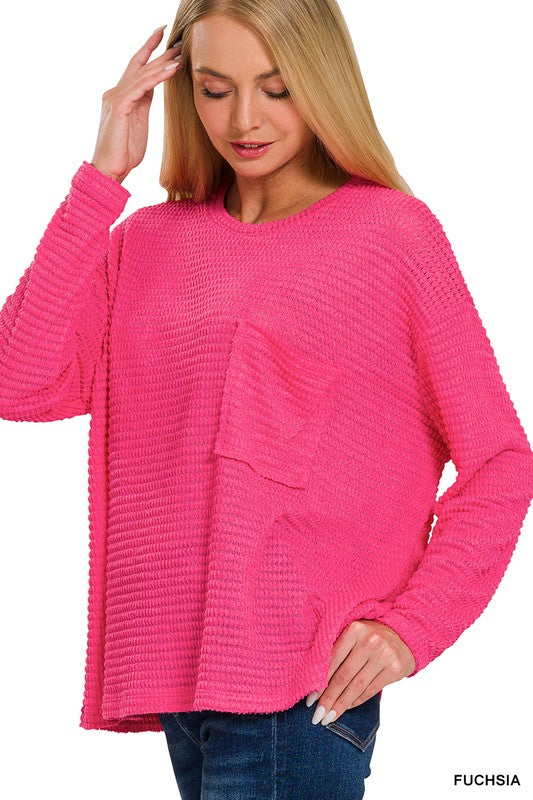 DROP SHOULDER BOAT NECK JACQUARD SWEATER