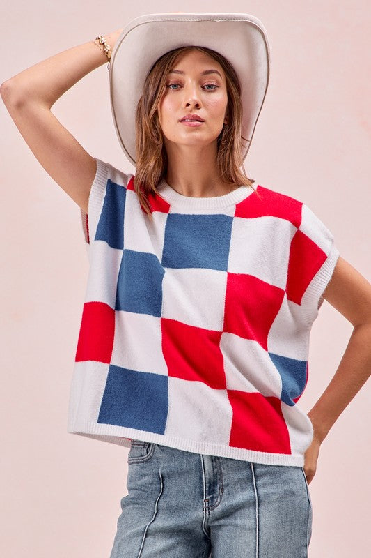 Fourth Of July Multi Colors Checker Sweater Vest
