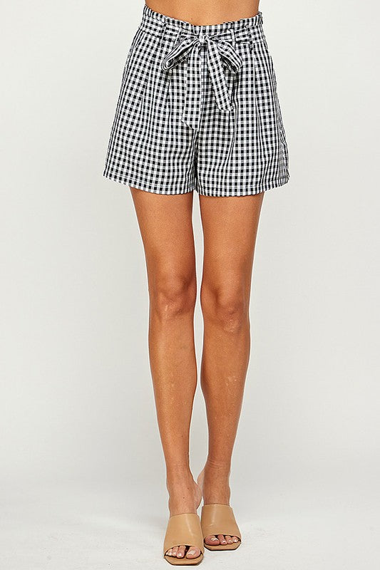 Gingham Print Belted Shorts
