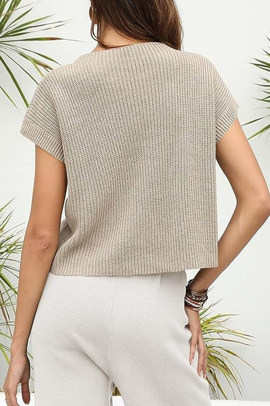 Patch Pocket Short Sleeve Sweater