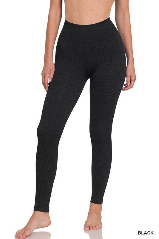 RIBBED SEAMLESS HIGH WAISTED FULL LENGTH LEGGINGS