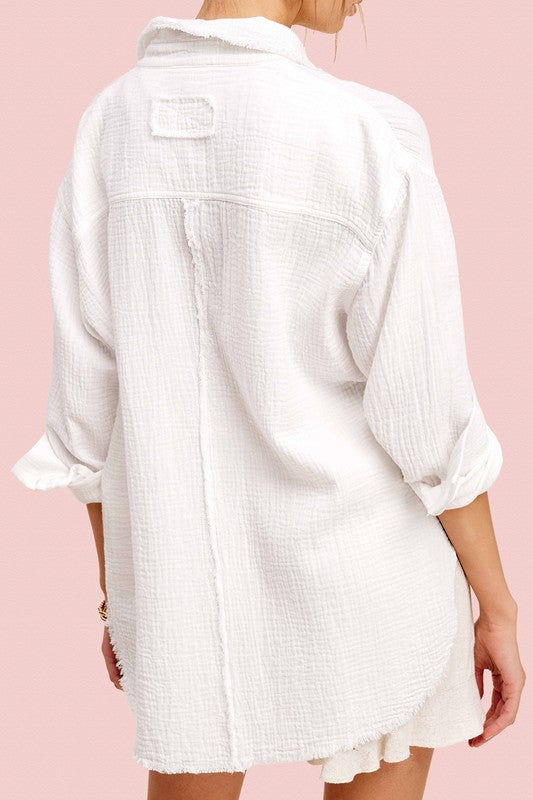 SOFT WASHED CRINKLED GAUZE BUTTON DOWN SHIRT