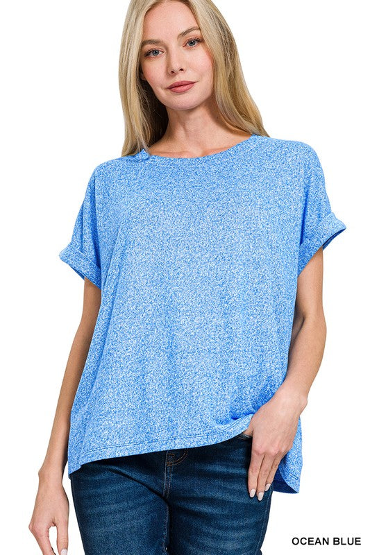 SOFT MELANGE HACCI SHORT SLEEVE ROUND NECK TOP