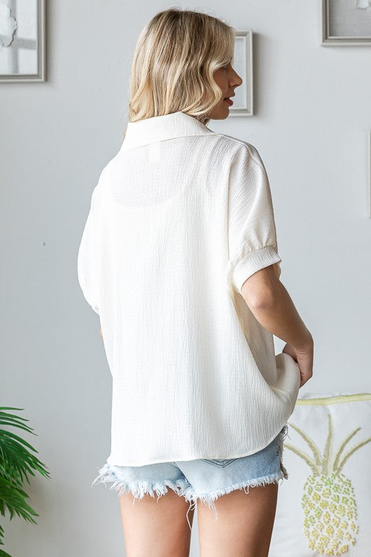 SOLID BUTTON DOWN BLOUSE