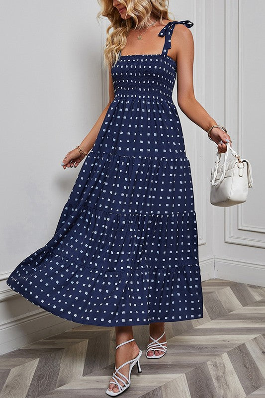 Smocked Tie Shoulder Maxi Dress