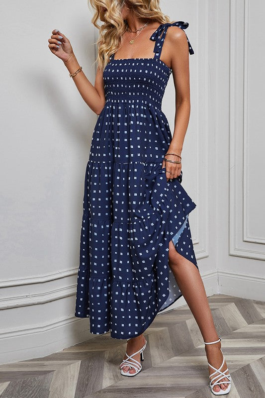Smocked Tie Shoulder Maxi Dress
