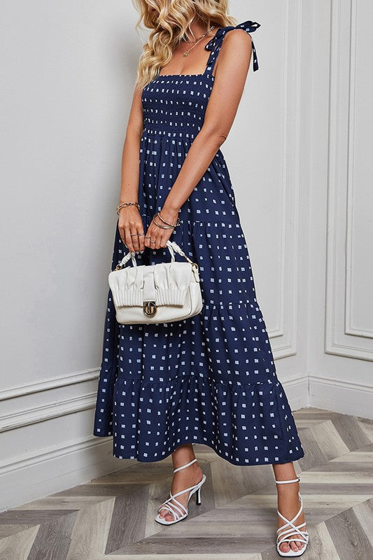 Smocked Tie Shoulder Maxi Dress