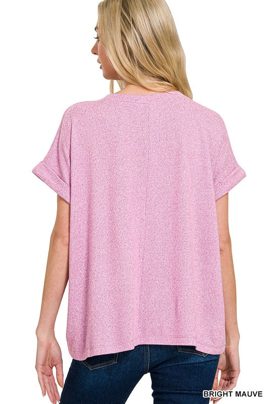 SOFT MELANGE HACCI SHORT SLEEVE ROUND NECK TOP