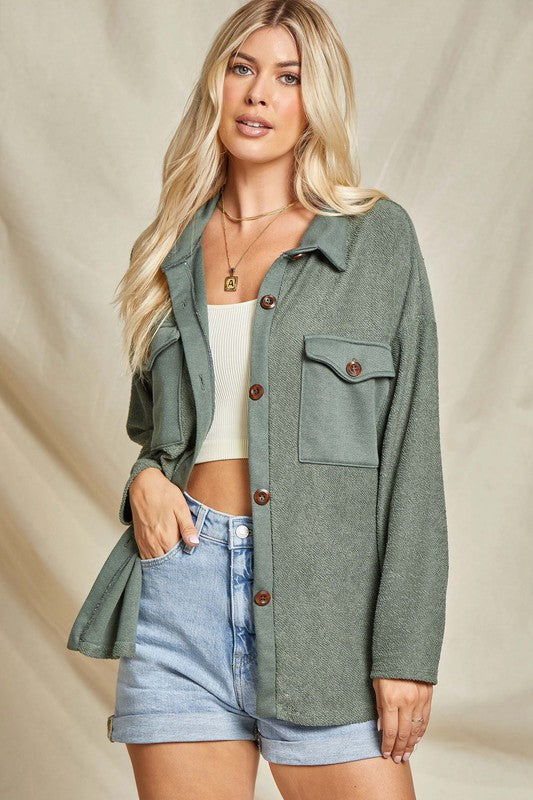 Solid Cotton French Terry Shacket