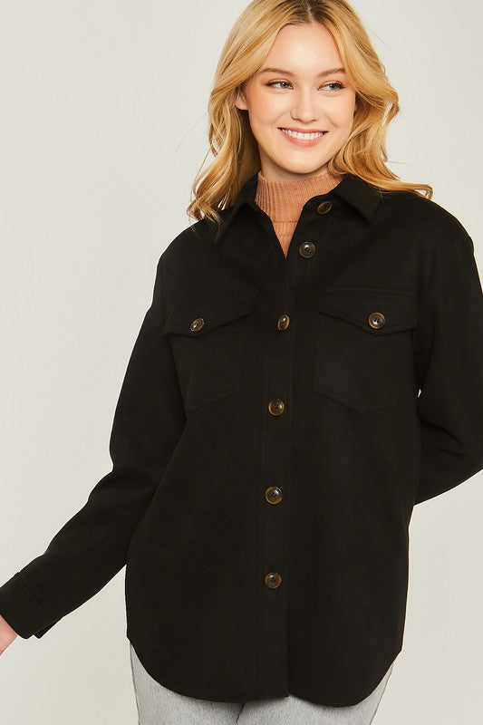 Suede Solid Button Down Shacket