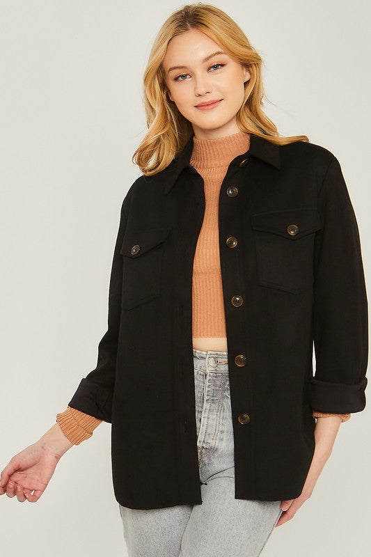 Suede Solid Button Down Shacket