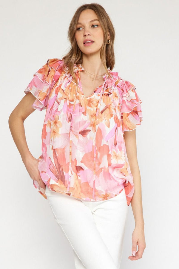 Pink Ruffle Sleeve Top