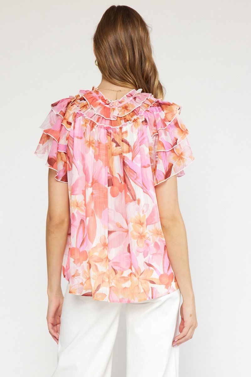 Pink Ruffle Sleeve Top