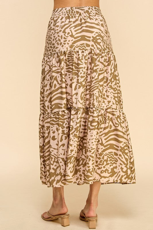 Taupe Three Layered Abstract Printed Skirt