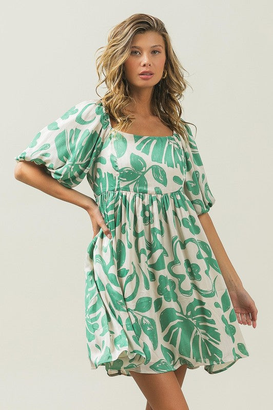 Tropical Floral Pattern Short Dress