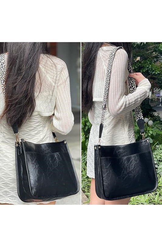 VEGAN LEATHER LEOPARD STRAP CROSSBODY SHOULDER BAG