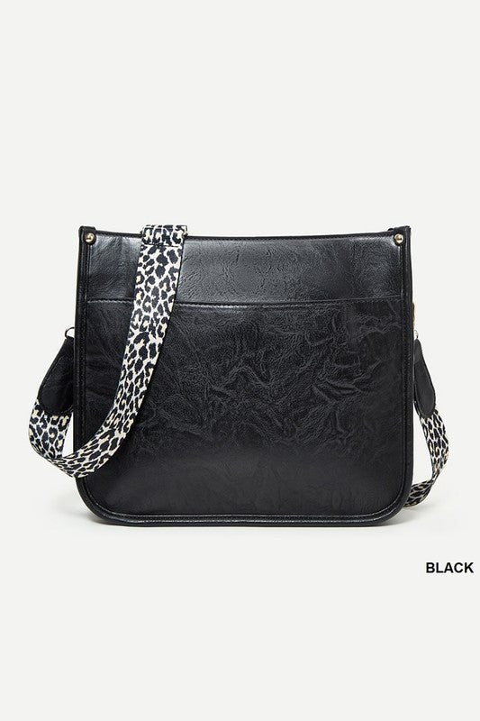 VEGAN LEATHER LEOPARD STRAP CROSSBODY SHOULDER BAG