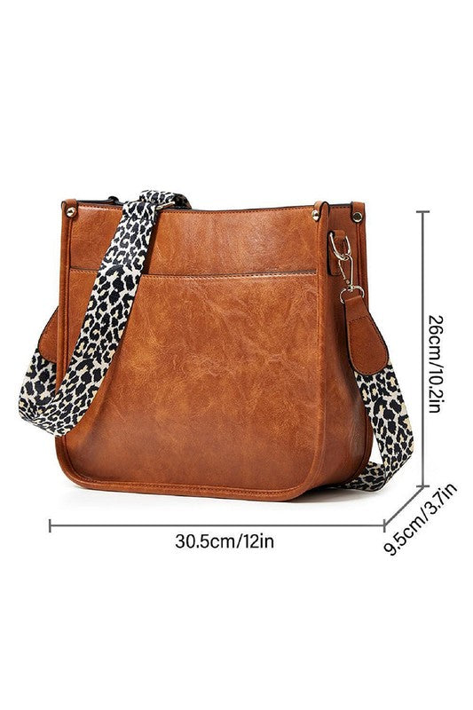 VEGAN LEATHER LEOPARD STRAP CROSSBODY SHOULDER BAG