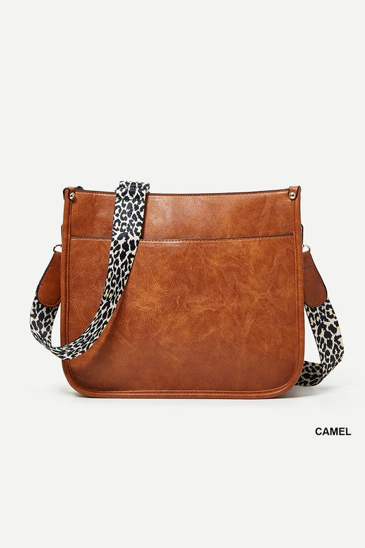 VEGAN LEATHER LEOPARD STRAP CROSSBODY SHOULDER BAG