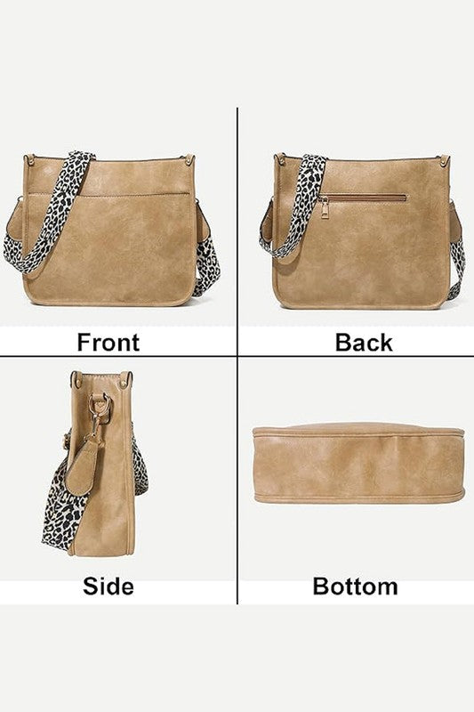 VEGAN LEATHER LEOPARD STRAP CROSSBODY SHOULDER BAG