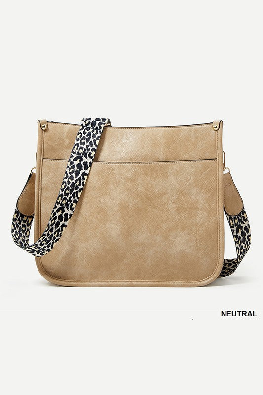 VEGAN LEATHER LEOPARD STRAP CROSSBODY SHOULDER BAG