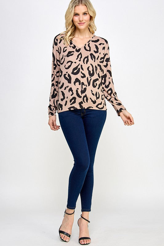 V neck cheeteah leopard print top
