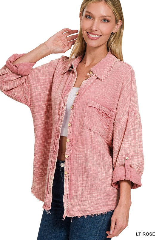WASHED DOUBLE GAUZE BUTTON DOWN SHIRT