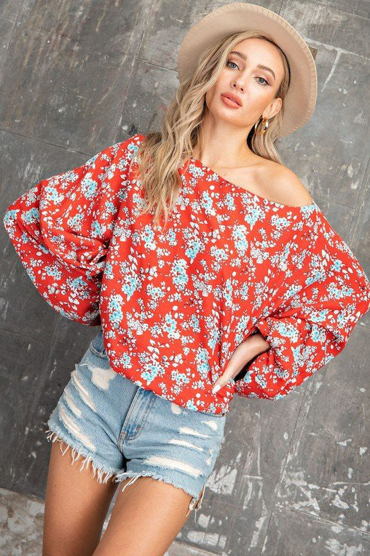 Apple Blossom Volume Sleeve Blouse - Red
