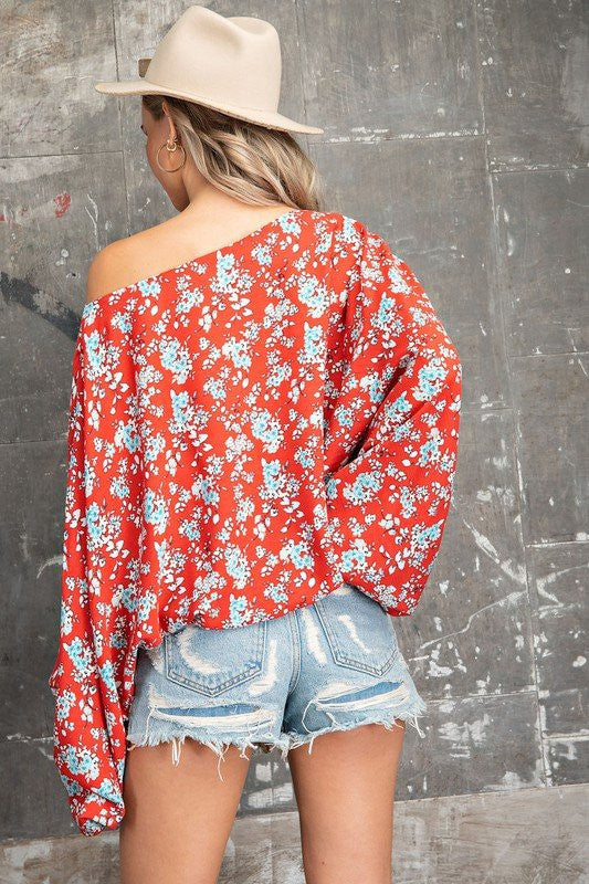 Apple Blossom Volume Sleeve Blouse - Red