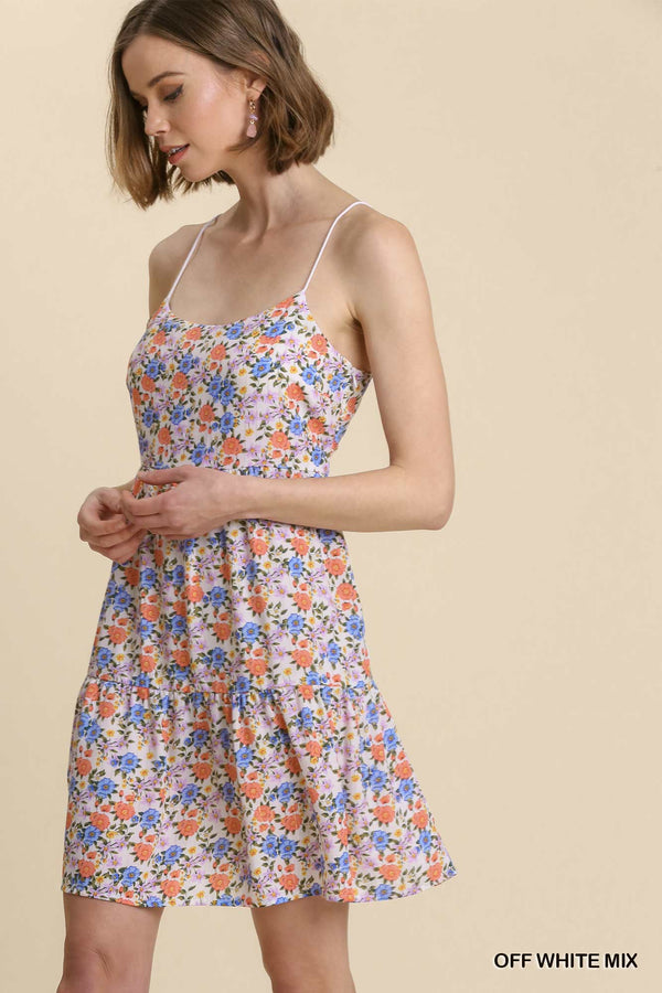 Floral Metallic Print Spaghetti Strap Babydoll Dress