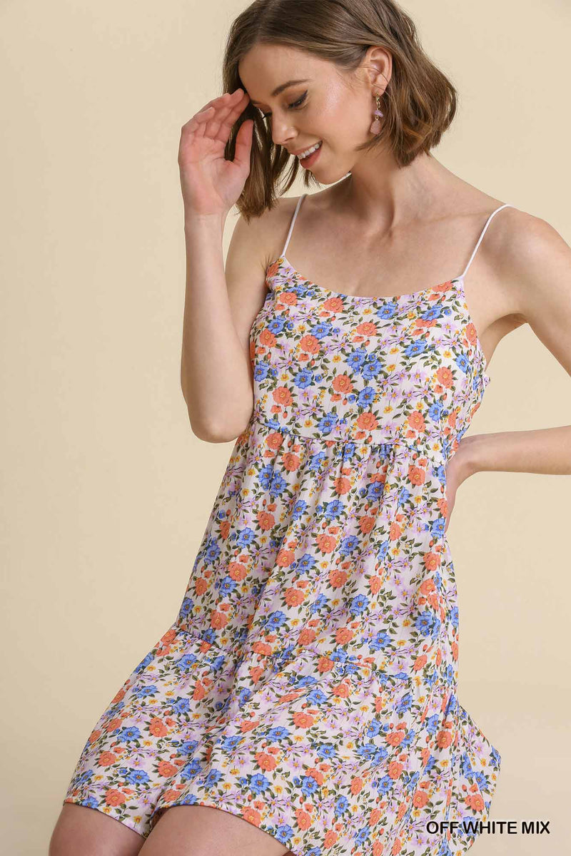 Floral Metallic Print Spaghetti Strap Babydoll Dress