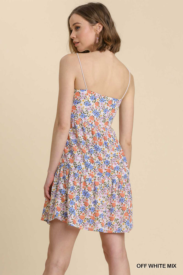 Floral Metallic Print Spaghetti Strap Babydoll Dress