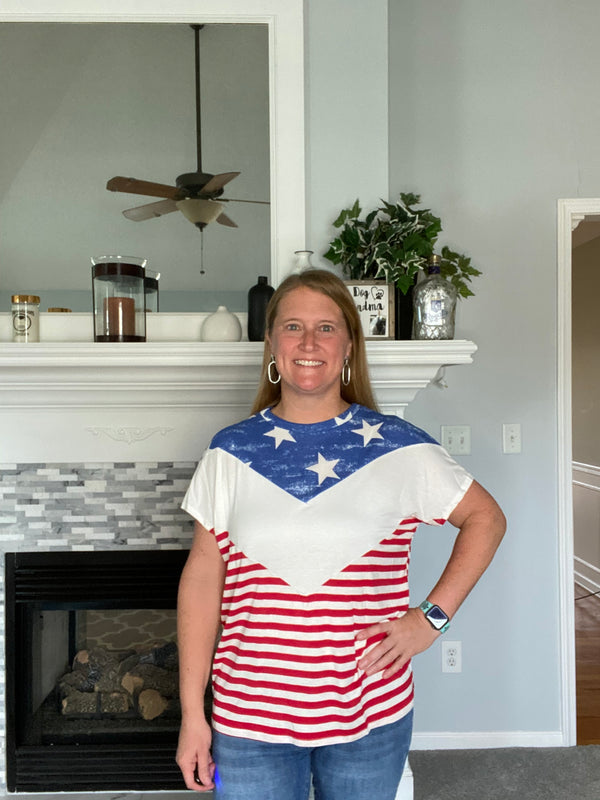 American Flag Star and Stripe Color Block Dolman Top
