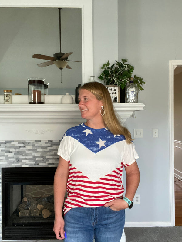 American Flag Star and Stripe Color Block Dolman Top