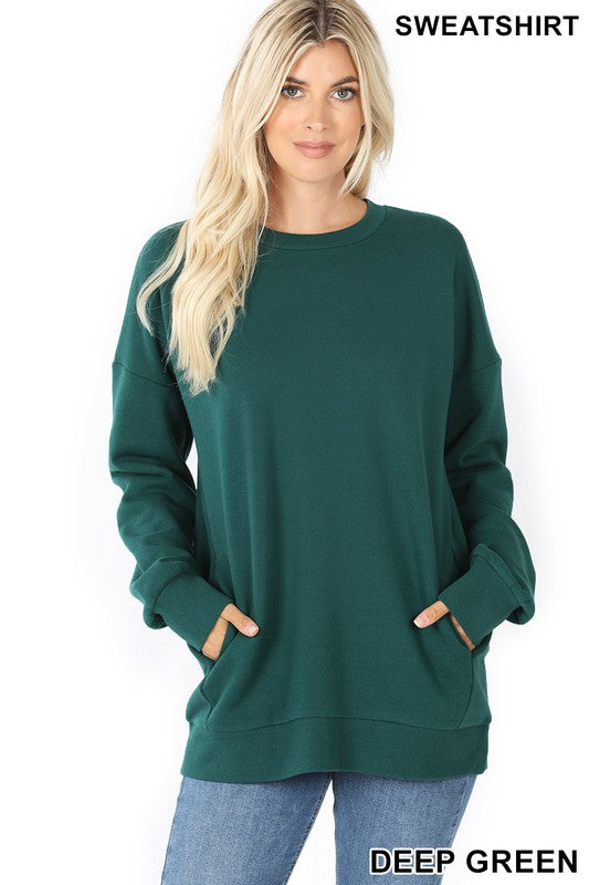 Long Sleeve Round Neck Sweatshirt with Pockets