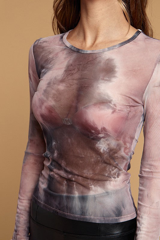Print Mesh Long Sleeve Top - Tye Dye *Final Sale