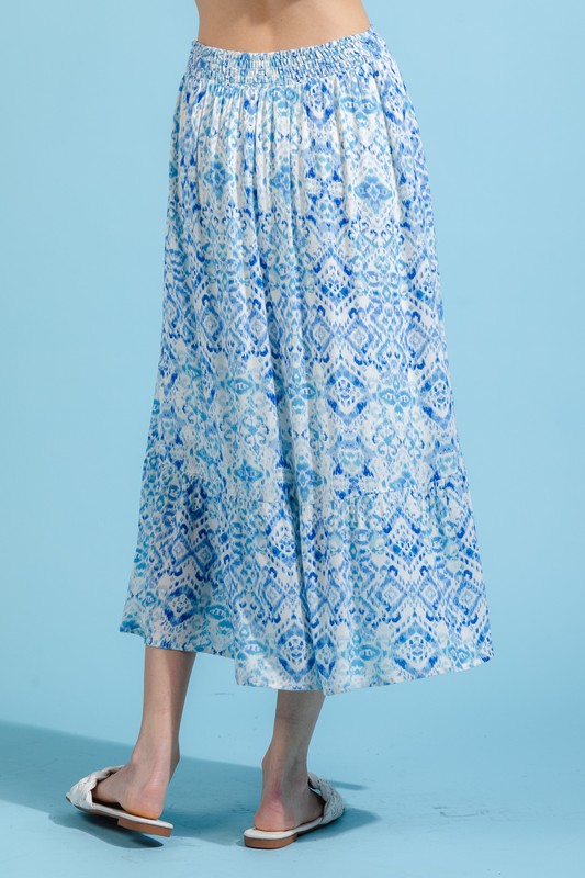 Ruffle hem printed midi skirt