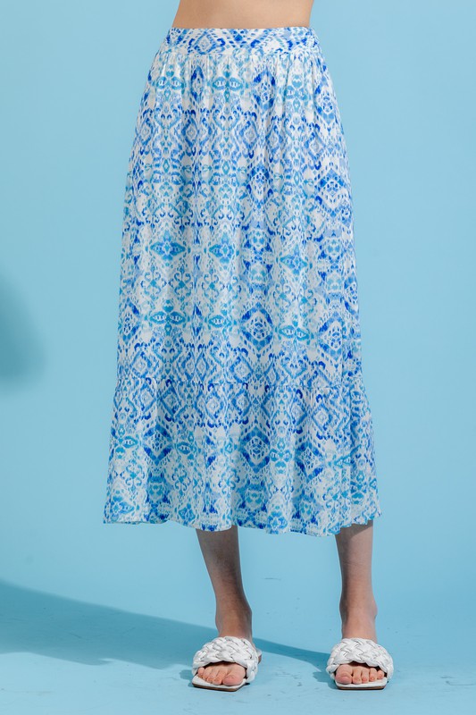 Ruffle hem printed midi skirt
