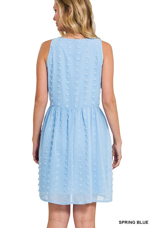 SWISS DOT BABYDOLL SCOOP NECK SLEEVELESS DRESS