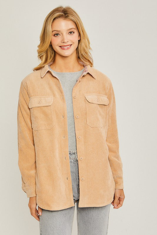 Trendy Corduroy Reversible Button Down Jacket