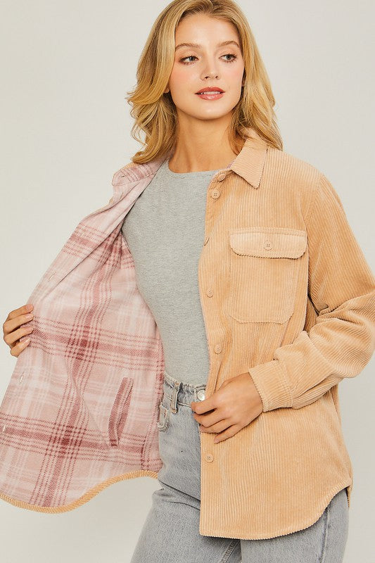 Trendy Corduroy Reversible Button Down Jacket
